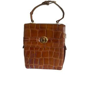 Vintage 1960s Brown Animal Print Faux Leather Clutch Purse Bag Zip Closure